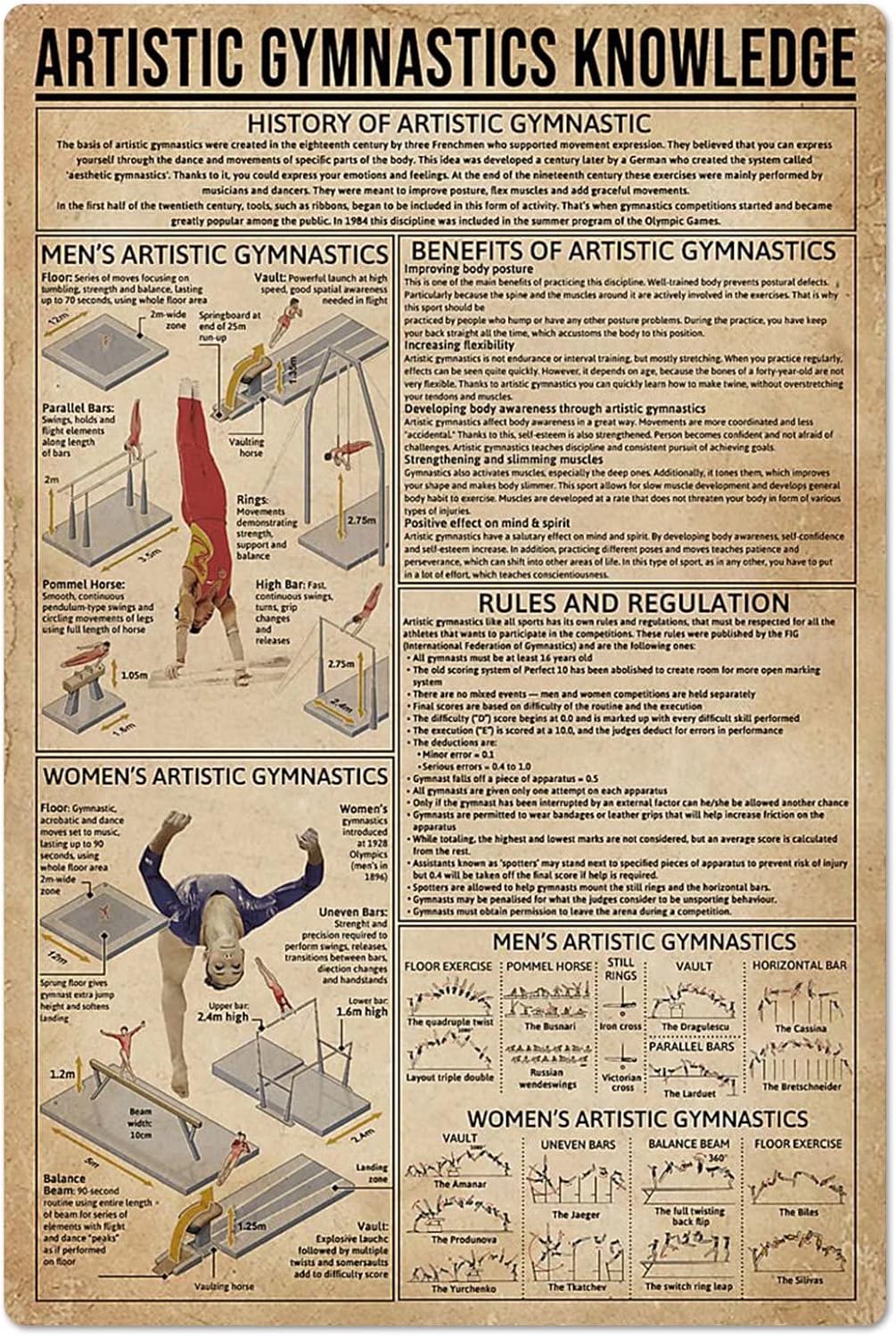Artistic Gymnastics Knowledge  - Vintage Collectible Posters ulasan dan harga