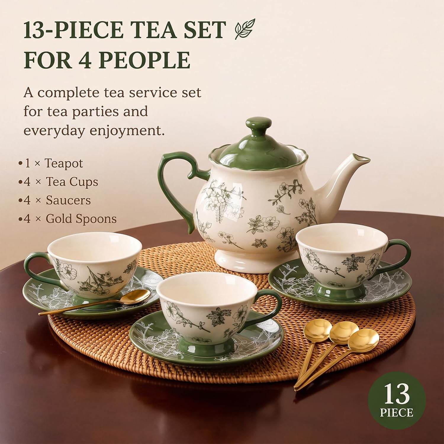 13-Piece Vintage Green Floral  - Vintage Collectible Spoons ulasan dan harga